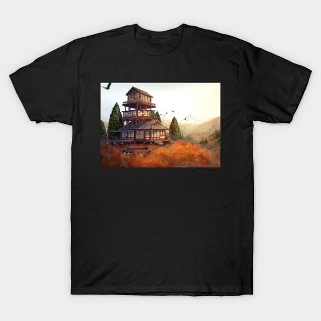 Fantasy Japanese Style House T-Shirt by Rumpled Crow